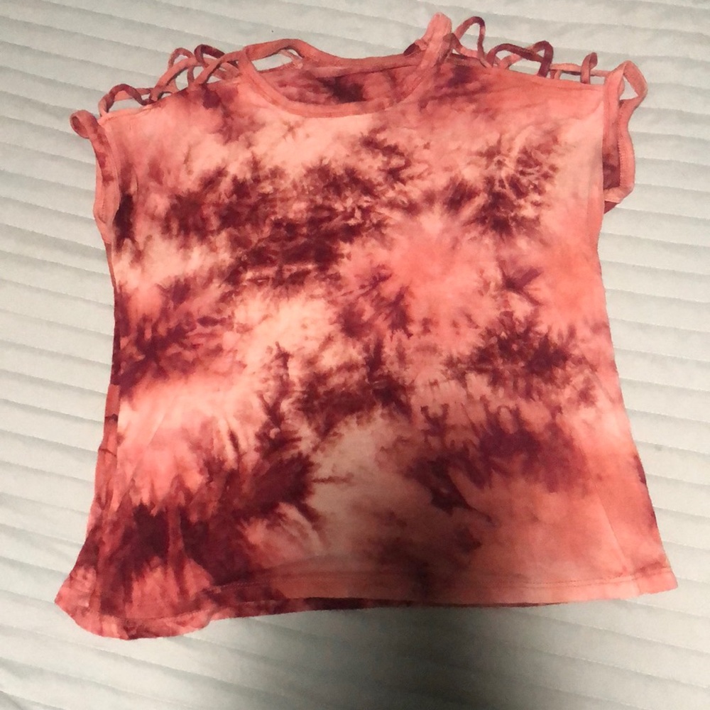 pink tye dye slitted t shirt